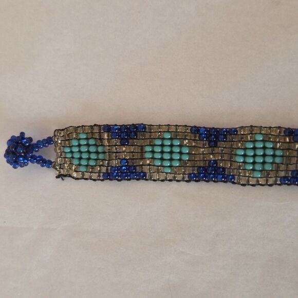 2 Boho Seed Bead Bracelets Cobalt Blue Turquoise Colors - Picture 4 of 11